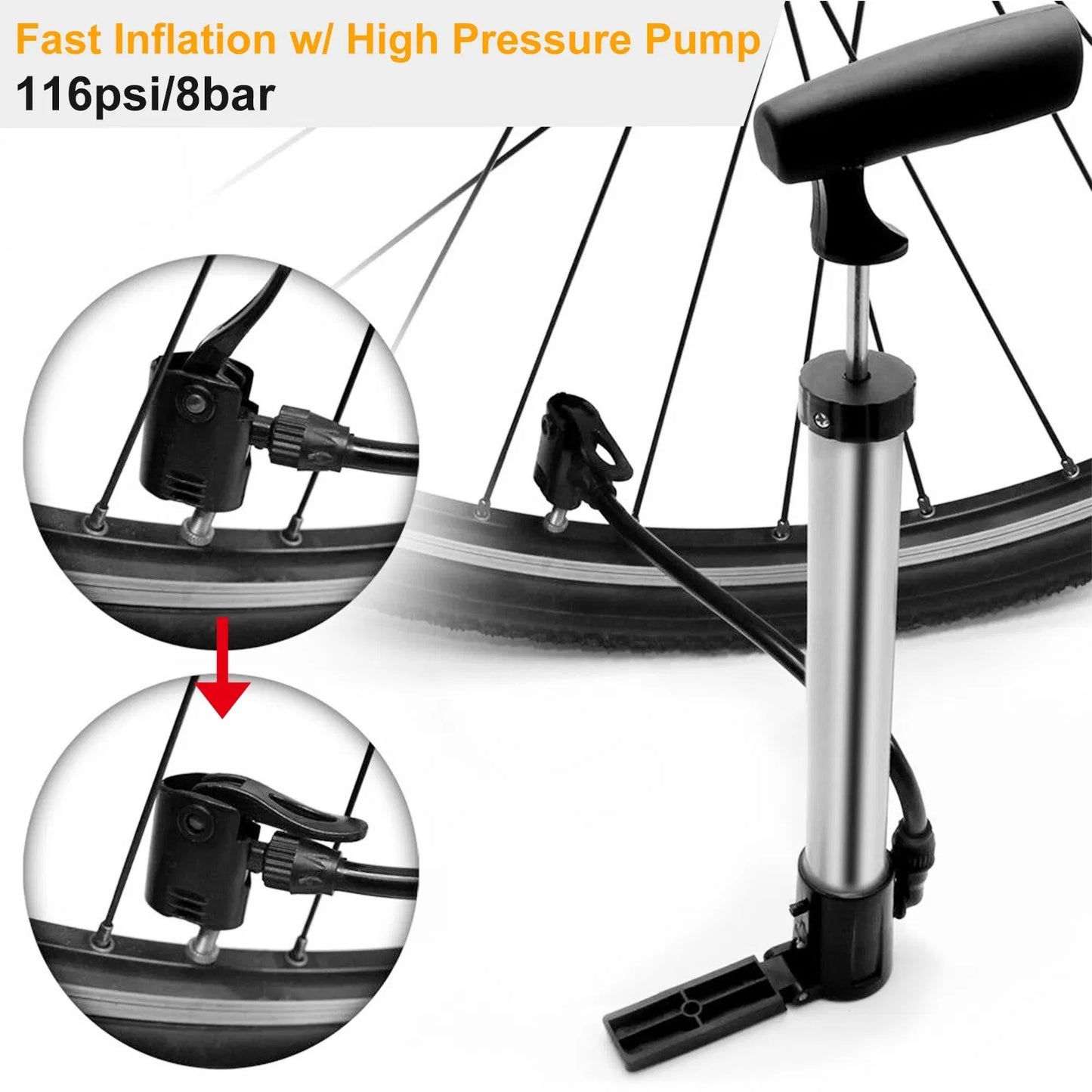 Mini Bike Portable Bicycle Tire Inflator Ball Air W Mount Frame For Mountain Road Bike