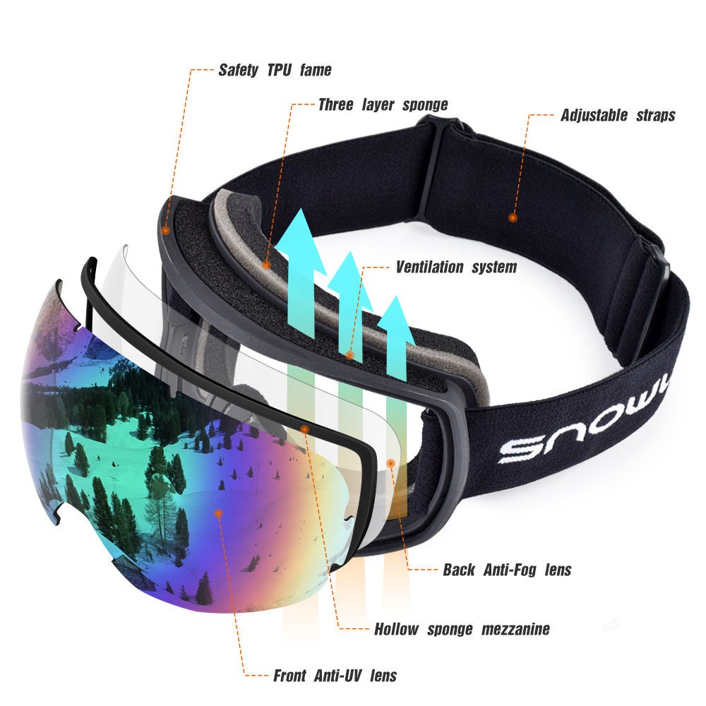 Double - layer anti - fog ski goggles, - Vital